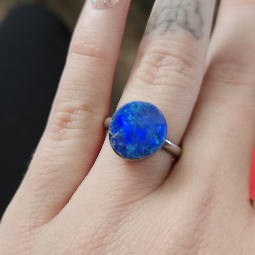 Vintage Sterling Silver & Blue Opal Ring